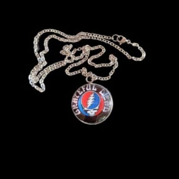Grateful Dead Original Steal Your Face Necklace Glass Photo Cabochon Pendant - Picture 3 of 3